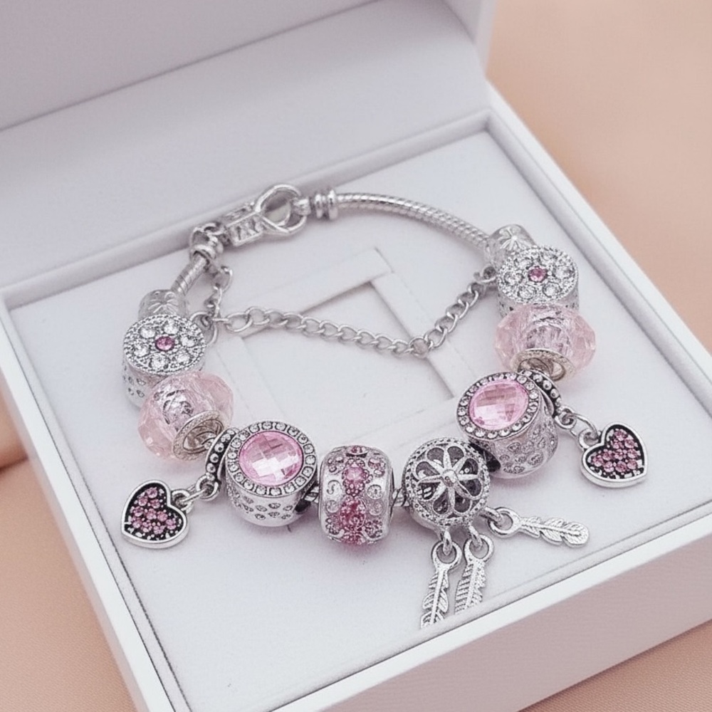 Pink Crystal Dreamcatcher Charm Bracelet – Adjustable, Pan Style NWT